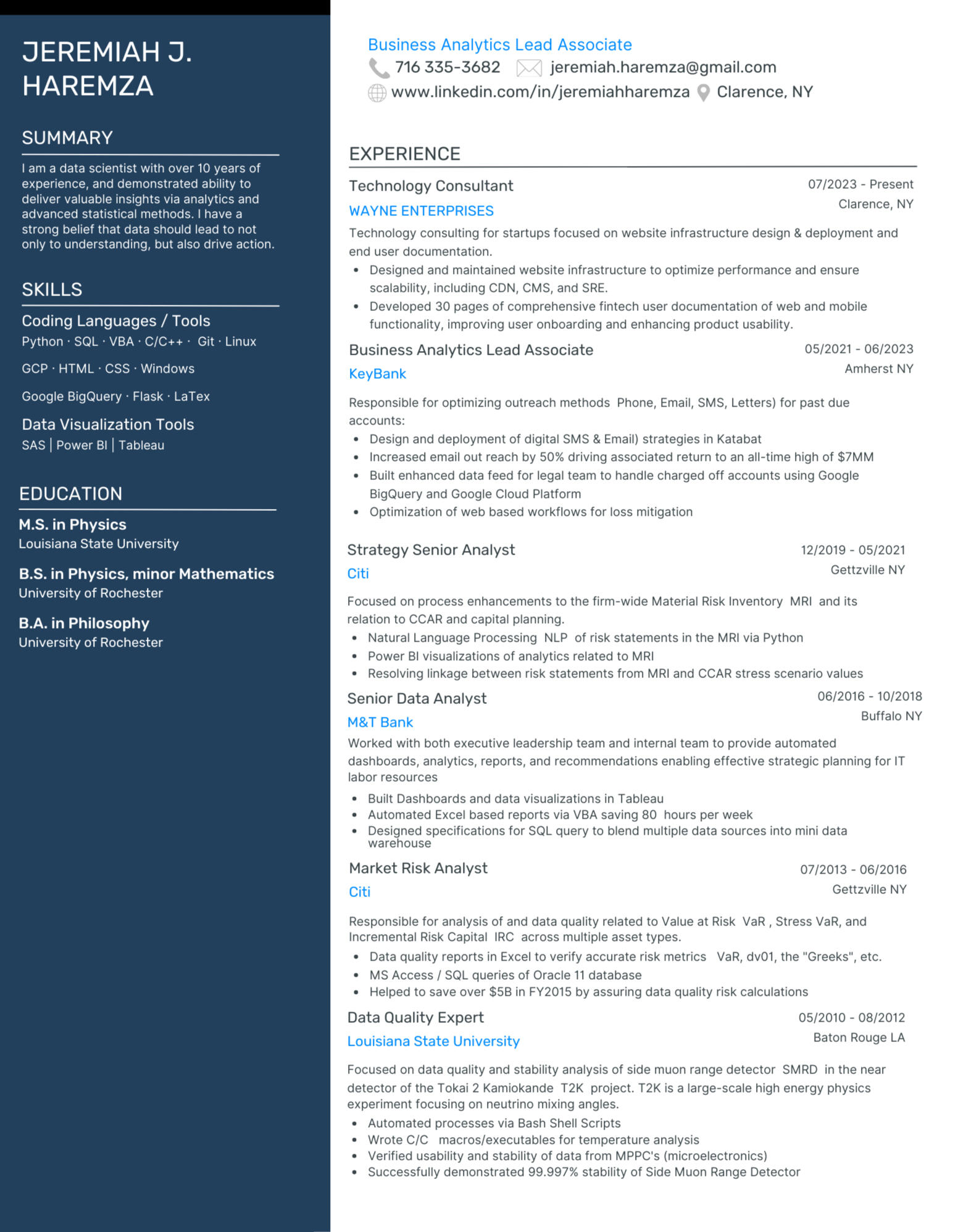 Resume for Jeremiah Haremza